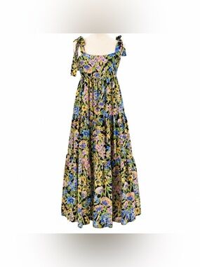 We’re All Pretty Girls Floral Tiered Maxi Dress Tie Shoulder Square Neck SZ-M